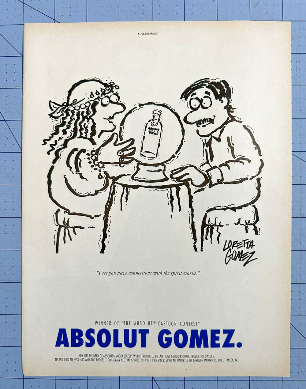 ABSOLUT 1991 Gomez Ad Original Magazine Page Cartoon Contest Winner